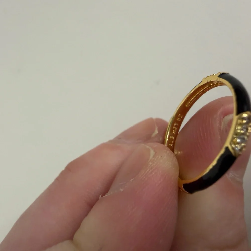 Pandora Black and Gold Enamel Ring with Crystal Accents